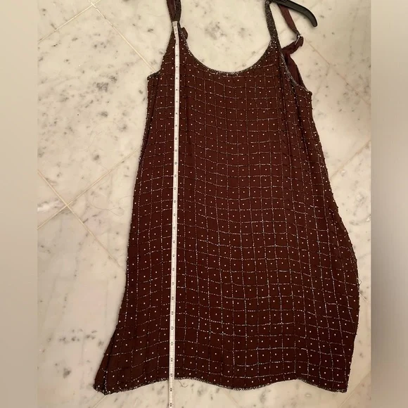 Vintage Brown Beaded Mini Dress​ Sz Med